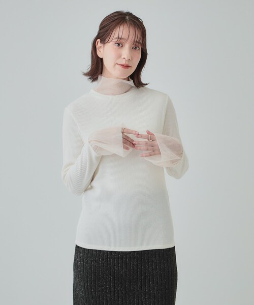 SHOO・LA・RUE（シューラルー）の「【S-LL】チュール切替リブインナートップス（Tシャツ/カットソー・レディース・グレー/オフホワイト/ベビーピンク/ブラック・03/04/02/01）」の5枚目の写真