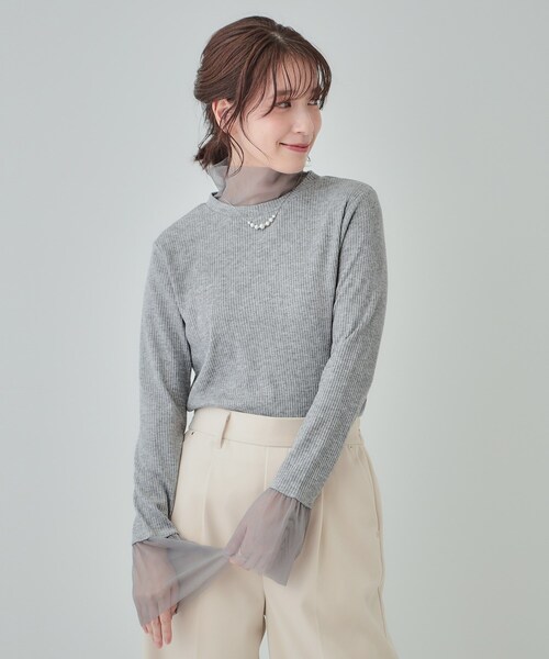 SHOO・LA・RUE（シューラルー）の「【S-LL】チュール切替リブインナートップス（Tシャツ/カットソー・レディース・グレー/オフホワイト/ベビーピンク/ブラック・03/04/02/01）」の10枚目の写真