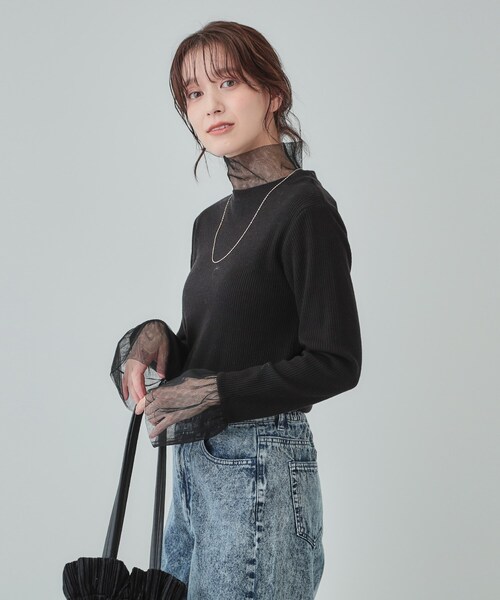 SHOO・LA・RUE（シューラルー）の「【S-LL】チュール切替リブインナートップス（Tシャツ/カットソー・レディース・グレー/オフホワイト/ベビーピンク/ブラック・03/04/02/01）」の14枚目の写真