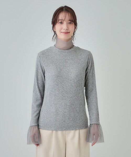 SHOO・LA・RUE（シューラルー）の「【S-LL】チュール切替リブインナートップス（Tシャツ/カットソー・レディース・グレー/オフホワイト/ベビーピンク/ブラック・03/04/02/01）」の21枚目の写真