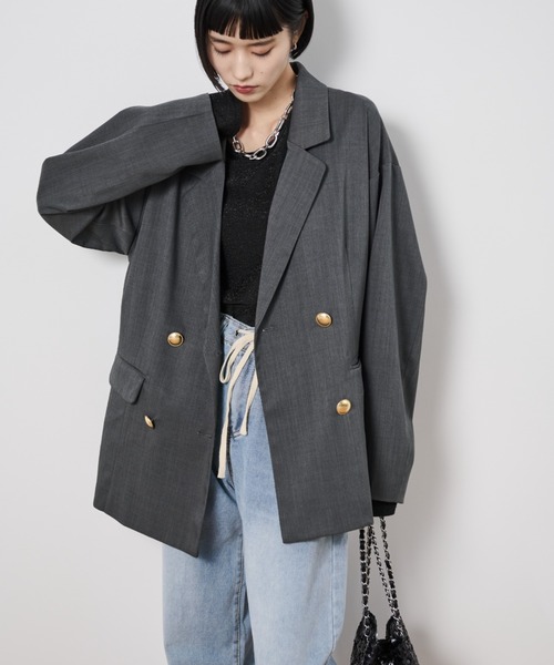 Shelly island（シェリーアイランド）の「ゴールドボタンテーラードジャケット（テーラードジャケット・レディース・ネイビー/グレー・FREE）」の5枚目の写真