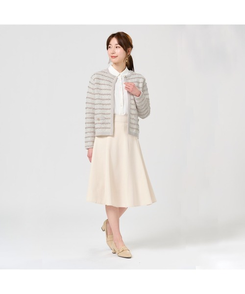 TOKYO SHIRTS（トウキョウシャツ）の「レディース異素材ラメニットジャケット（ニット/セーター・レディース・ナチュラル/ネイビー・M/L）」の3枚目の写真