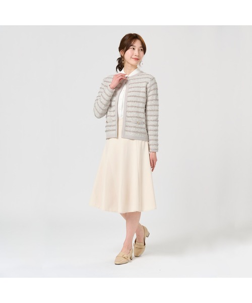 TOKYO SHIRTS（トウキョウシャツ）の「レディース異素材ラメニットジャケット（ニット/セーター・レディース・ナチュラル/ネイビー・M/L）」の4枚目の写真