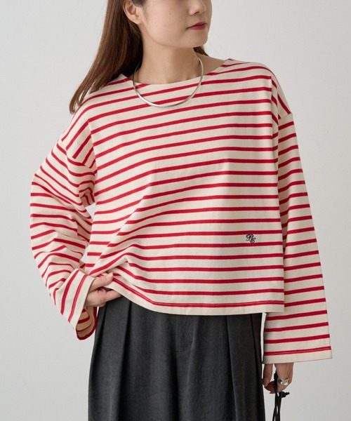 PUAL CE CIN（ピュアルセシン）の「ボーダーショートカットソー（Tシャツ/カットソー・レディース・ブルー/ネイビー/レッド・FREE）」の3枚目の写真