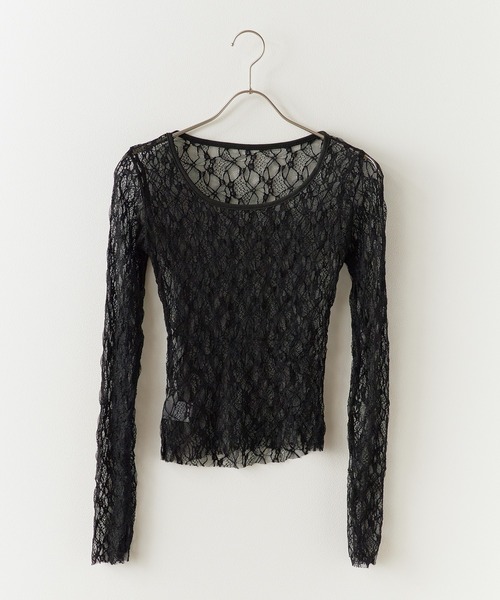 AO2(アオズ)の「Sheer Lace Tops / シア―レーストップス(Tシャツ/カットソー・レディース・ブラック/ホワイト・FREE)」の9枚目の写真