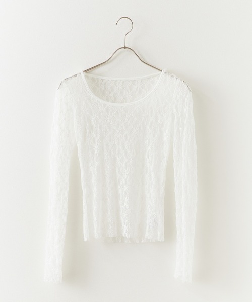 AO2(アオズ)の「Sheer Lace Tops / シア―レーストップス(Tシャツ/カットソー・レディース・ブラック/ホワイト・FREE)」の3枚目の写真