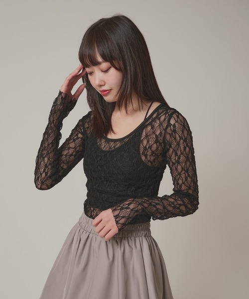 Soft sheer RIBレースアップトップス Soft sheer RIBレースアップトップス Soft sheer RIBレース