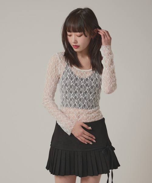 AO2(アオズ)の「Sheer Lace Tops / シア―レーストップス(Tシャツ/カットソー・レディース・ブラック/ホワイト・FREE)」の5枚目の写真