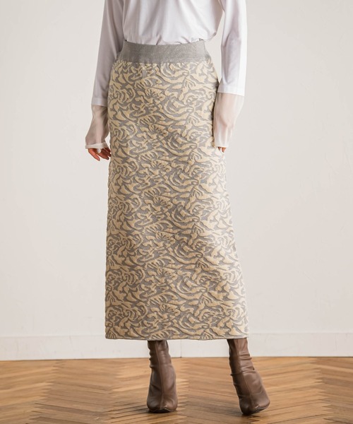 Droite lautreamont（ドロワットロートレアモン）の「【WEB限定】ダマスク柄ニットスカート≪洗濯機で洗える≫（スカート・レディース・グリーン/ライトグレー/ブラック・M）」の2枚目の写真