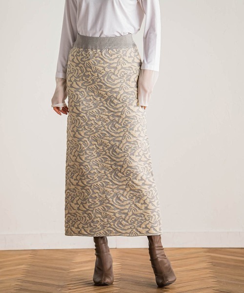 Droite lautreamont（ドロワットロートレアモン）の「【WEB限定】ダマスク柄ニットスカート≪洗濯機で洗える≫（スカート・レディース・グリーン/ライトグレー/ブラック・M）」の13枚目の写真