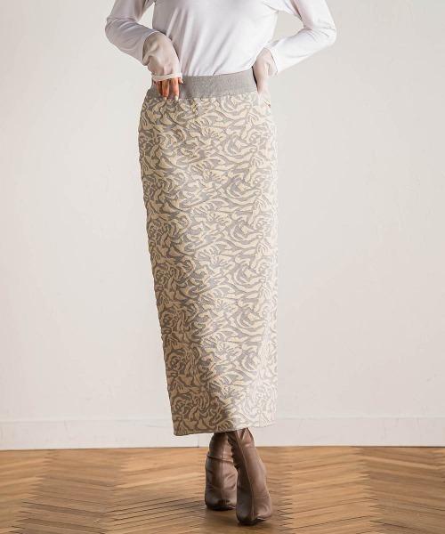 Droite lautreamont（ドロワットロートレアモン）の「【WEB限定】ダマスク柄ニットスカート≪洗濯機で洗える≫（スカート・レディース・グリーン/ライトグレー/ブラック・M）」の14枚目の写真