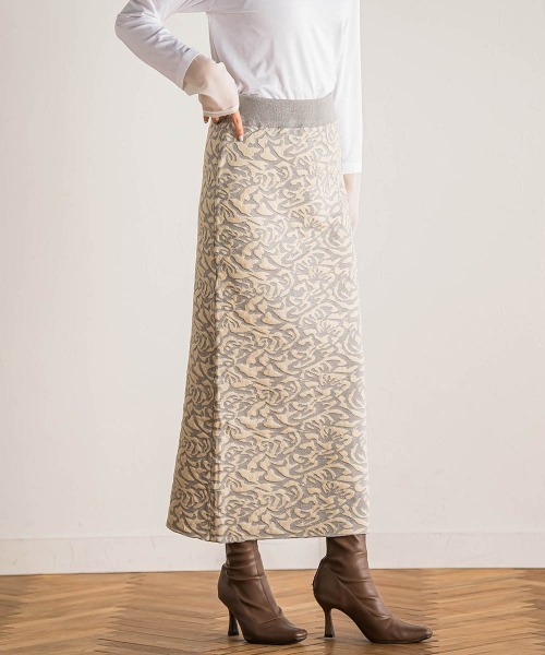 Droite lautreamont（ドロワットロートレアモン）の「【WEB限定】ダマスク柄ニットスカート≪洗濯機で洗える≫（スカート・レディース・グリーン/ライトグレー/ブラック・M）」の17枚目の写真