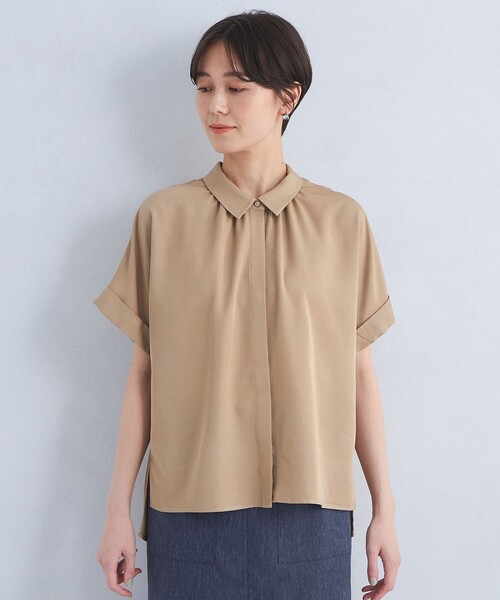 襟付きワイドショートスリーブシャツ　接触冷感 襟付き ワイド ショートスリーブ シャツ -ウォッシャブル・接触