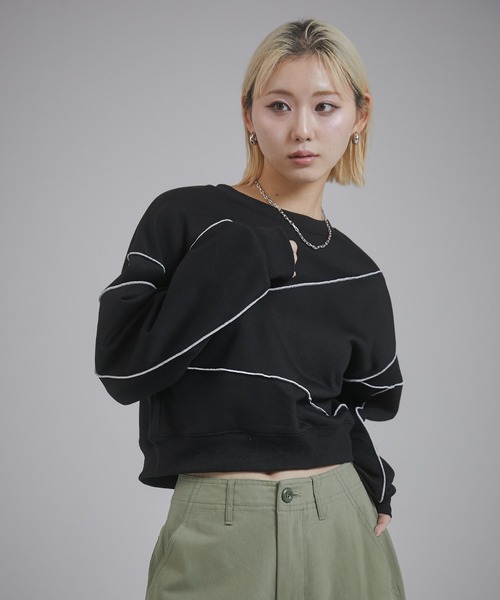 ENVYM(アンビー)の「バイカラーステッチスウェットPO(スウェット・レディース・ブラック/グレー/ダークグレー・FREE)」の6枚目の写真