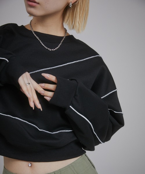 ENVYM(アンビー)の「バイカラーステッチスウェットPO(スウェット・レディース・ブラック/グレー/ダークグレー・FREE)」の5枚目の写真