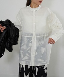 胸切替バンドカラーシャツ