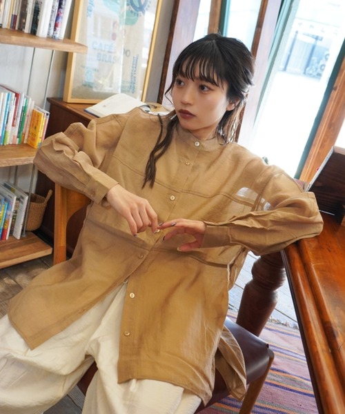 gossara（ゴサラ）の「胸切替バンドカラーシャツ（シャツ/ブラウス・レディース・ブラック/アイボリー/モカ・FREE）」の3枚目の写真