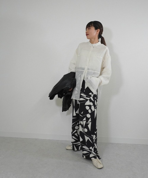 gossara（ゴサラ）の「胸切替バンドカラーシャツ（シャツ/ブラウス・レディース・ブラック/アイボリー/モカ・FREE）」の7枚目の写真