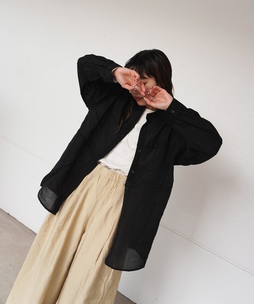 gossara（ゴサラ）の「胸切替バンドカラーシャツ（シャツ/ブラウス・レディース・ブラック/アイボリー/モカ・FREE）」の13枚目の写真