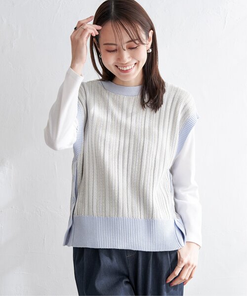 ikka(イッカ)の「【雑誌InRed4月号掲載】サイドボタンニットベストアンサンブル【2点セット/親子コーデ】(ニット/セーター・レディース・スカイブルー/ミント/ネイビー/ベージュ/モカ・M/L/S)」の8枚目の写真