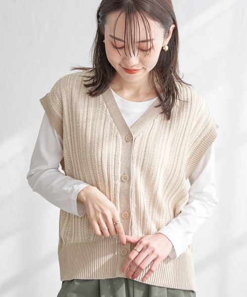 ikka(イッカ)の「【雑誌InRed4月号掲載】サイドボタンニットベストアンサンブル【2点セット/親子コーデ】(ニット/セーター・レディース・スカイブルー/ミント/ネイビー/ベージュ/モカ・M/L/S)」の3枚目の写真