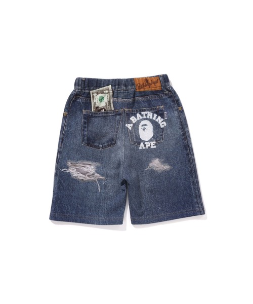 A BATHING APE（アベイシングエイプ）の「BAPE DENIM PRINT SWEAT SHORTS（スウェットパンツ・キッズ・ネイビー・130/140/110/120/100/90）」の2枚目の写真