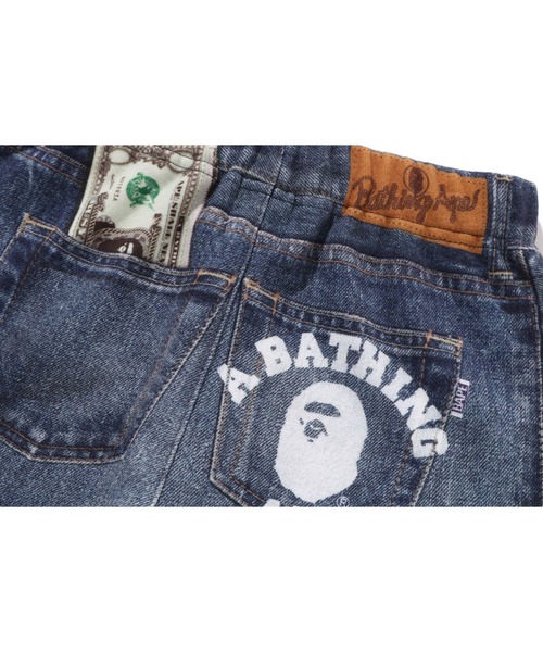 A BATHING APE（アベイシングエイプ）の「BAPE DENIM PRINT SWEAT SHORTS（スウェットパンツ・キッズ・ネイビー・130/140/110/120/100/90）」の6枚目の写真