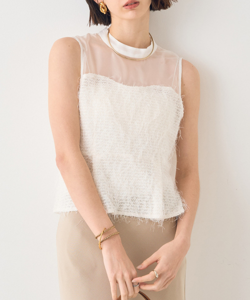 EMMA ROUGE VIF(エマルージュヴィフ)の「【一部店舗限定】シアーミックスペプラムブラウス(シャツ/ブラウス・レディース・ブラック/ホワイト・フリー)」の2枚目の写真