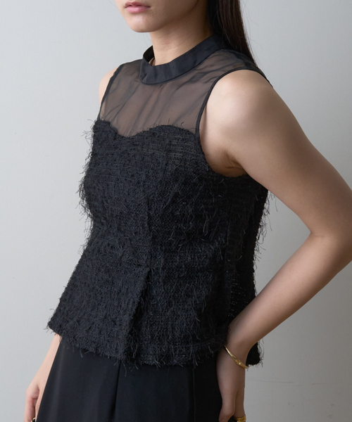 EMMA ROUGE VIF(エマルージュヴィフ)の「【一部店舗限定】シアーミックスペプラムブラウス(シャツ/ブラウス・レディース・ブラック/ホワイト・フリー)」の1枚目の写真