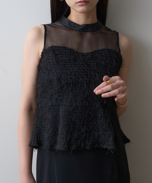 EMMA ROUGE VIF(エマルージュヴィフ)の「【一部店舗限定】シアーミックスペプラムブラウス(シャツ/ブラウス・レディース・ブラック/ホワイト・フリー)」の3枚目の写真