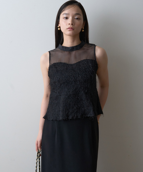 EMMA ROUGE VIF(エマルージュヴィフ)の「【一部店舗限定】シアーミックスペプラムブラウス(シャツ/ブラウス・レディース・ブラック/ホワイト・フリー)」の4枚目の写真