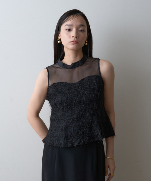 EMMA ROUGE VIF(エマルージュヴィフ)の「【一部店舗限定】シアーミックスペプラムブラウス(シャツ/ブラウス・レディース・ブラック/ホワイト・フリー)」の5枚目の写真