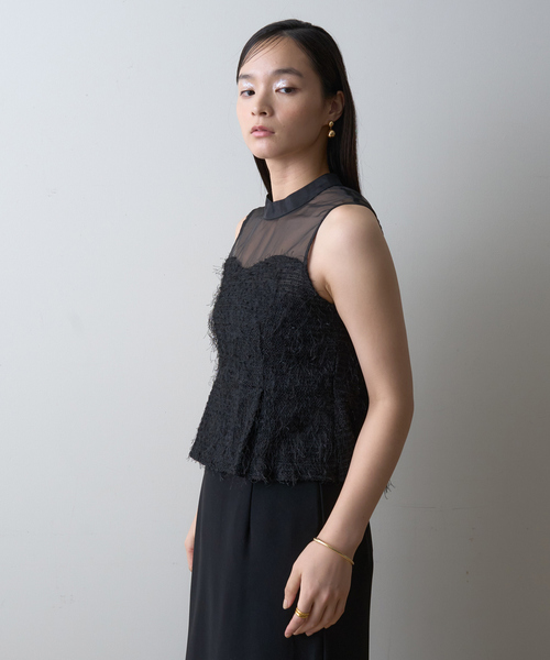 EMMA ROUGE VIF(エマルージュヴィフ)の「【一部店舗限定】シアーミックスペプラムブラウス(シャツ/ブラウス・レディース・ブラック/ホワイト・フリー)」の6枚目の写真