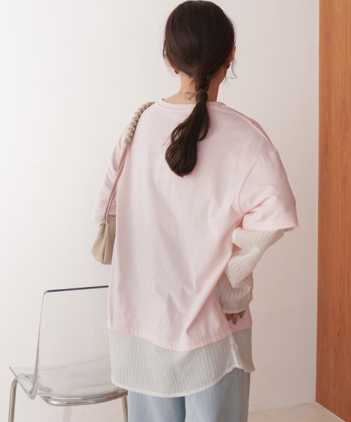 Bab(バブ)の「シアーストライプレイヤードプルオーバー(Tシャツ/カットソー・レディース・ピンク/オフホワイト/チャコールグレー・FREE)」の9枚目の写真
