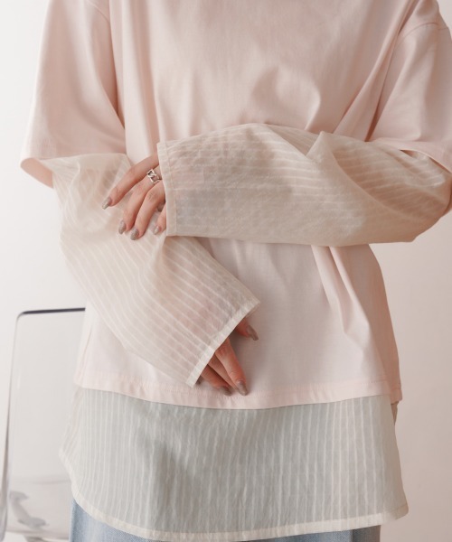 Bab(バブ)の「シアーストライプレイヤードプルオーバー(Tシャツ/カットソー・レディース・ピンク/オフホワイト/チャコールグレー・FREE)」の13枚目の写真