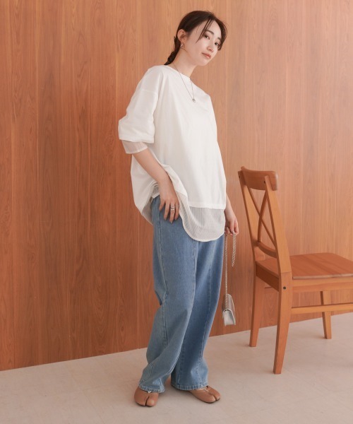 Bab(バブ)の「シアーストライプレイヤードプルオーバー(Tシャツ/カットソー・レディース・ピンク/オフホワイト/チャコールグレー・FREE)」の17枚目の写真