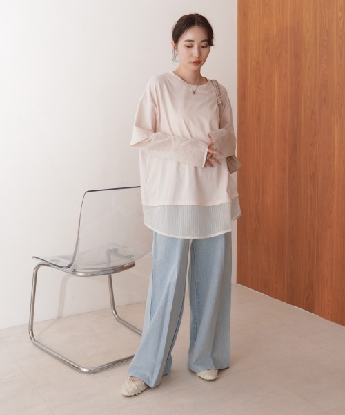 Bab(バブ)の「シアーストライプレイヤードプルオーバー(Tシャツ/カットソー・レディース・ピンク/オフホワイト/チャコールグレー・FREE)」の19枚目の写真