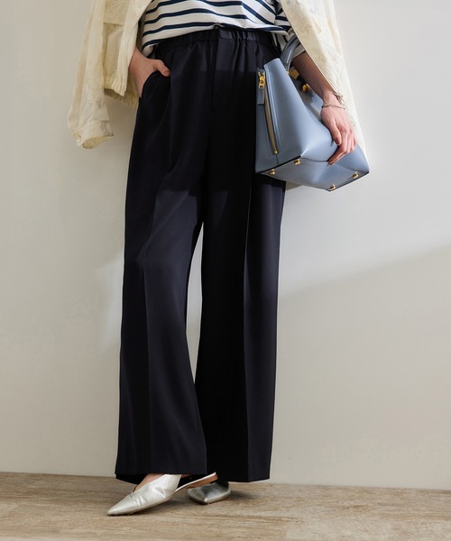 ROPE'（ロペ）の「【洗える・カセット服・新色追加】バックサテンイージーワイドパンツ/お仕事・通勤・セットアップ対応（その他パンツ・レディース・ベージュ/ネイビー/ブルー系その他/ブラック・36/38）」の3枚目の写真