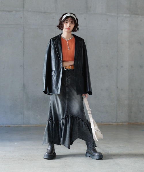 PAGEBOY（ページボーイ）の「カットデニムティアードスカート（デニムスカート・レディース・ブルー/ブラック・FREE）」の5枚目の写真