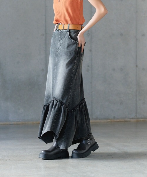 PAGEBOY（ページボーイ）の「カットデニムティアードスカート（デニムスカート・レディース・ブルー/ブラック・FREE）」の8枚目の写真