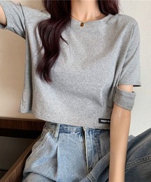 Lace Ladies（レースレディース）の「袖 オープンカット クロップド丈 半袖 Tシャツ（Tシャツ/カットソー）」