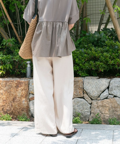 セール】『Sサイズあり』『洗濯可』リネンレーヨンワイドパンツ