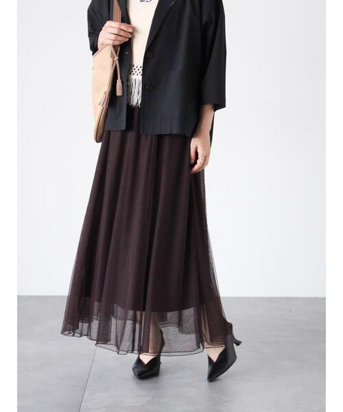 Lugnoncure（ルノンキュール）の「チュールギャザースカート（スカート・レディース・ブラック/グレー/チャコールグレー/ブラウン・F）」の4枚目の写真