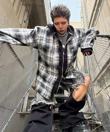 XU | 【Never mind the XU】layered check shirts / 【ネバーマインド ザ エックスユー】レイヤードチェックフード長袖シャツパーカー(シャツ/ブラウス)