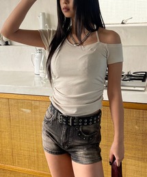 VQ | Halter neck side gather short sleeve t-shirt / ホルターネック 両サイドギャザー 半袖Tシャツ・オフショル [2way](Tシャツ/カットソー)