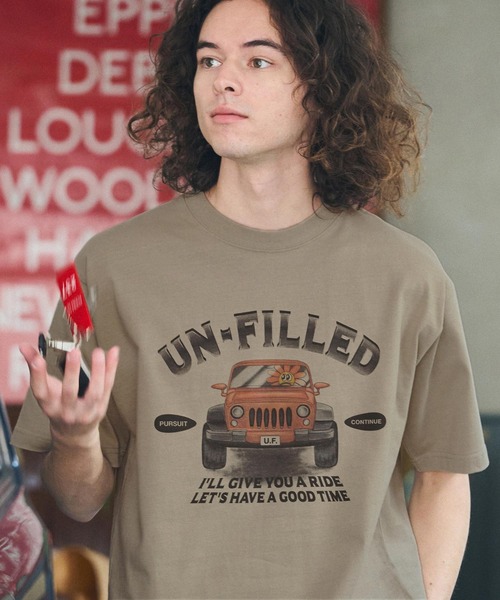 UN-FILLED(アンフィルド)の「mt9714- U.F OFF ROAD CAR HEAVY WEIGHT T-SHIRT Tシャツ(Tシャツ/カットソー・メンズ・ホワイト/サンドベージュ・XL/M/L)」の1枚目の写真