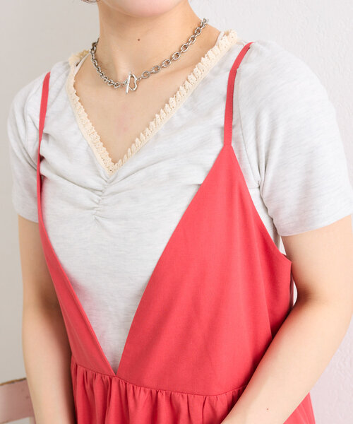 w closet（ダブルクローゼット）の「タックティアードキャミワンピース（ワンピース・レディース・ピンク/ブラック系その他/ブラック/レッド/オフホワイト・FREE）」の14枚目の写真