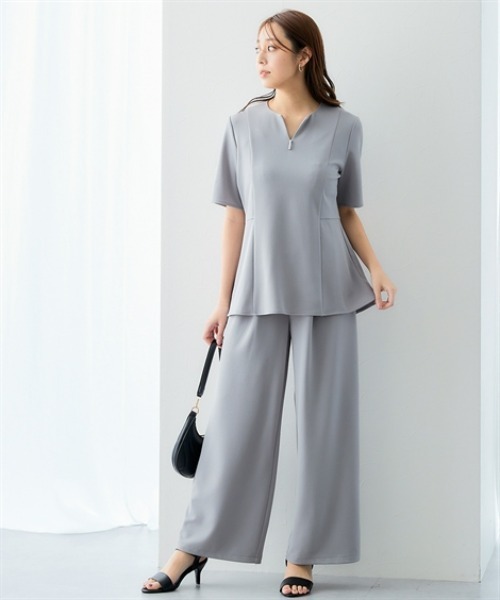 7days Life Styling(セブンデイズライフスタイリング)の「【UVカット】カットソーキーネックペプラムストレッチプルオーバー ジャージーシリーズ(Tシャツ/カットソー・レディース・オフホワイト/グレー/ブラック・M/L/LL)」の7枚目の写真