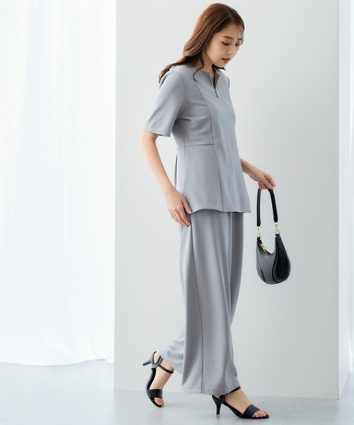 7days Life Styling(セブンデイズライフスタイリング)の「【UVカット】カットソーキーネックペプラムストレッチプルオーバー ジャージーシリーズ(Tシャツ/カットソー・レディース・オフホワイト/グレー/ブラック・M/L/LL)」の8枚目の写真