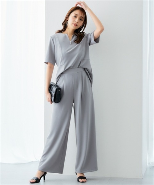 7days Life Styling(セブンデイズライフスタイリング)の「【UVカット】カットソーキーネックペプラムストレッチプルオーバー ジャージーシリーズ(Tシャツ/カットソー・レディース・オフホワイト/グレー/ブラック・M/L/LL)」の9枚目の写真